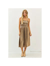 Flowy Metallic Smocked Midi Dress with Ruffles