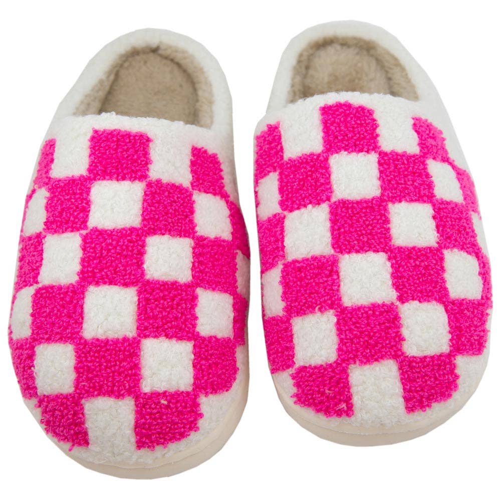 Hot Pink Checkered Pattern Valentine's Day Slippers