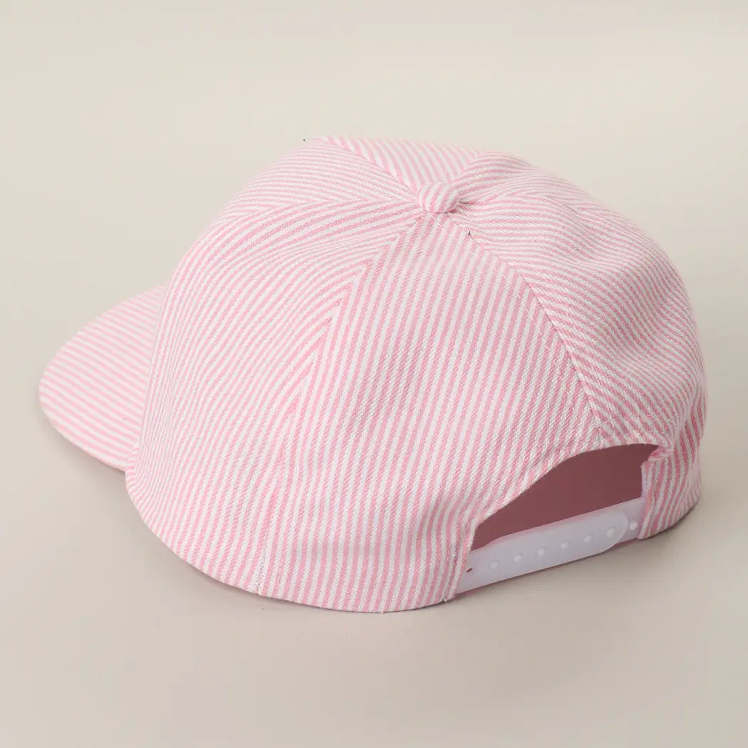 Surfing Bear Embroidered Seersucker Stripe Trucker Hat