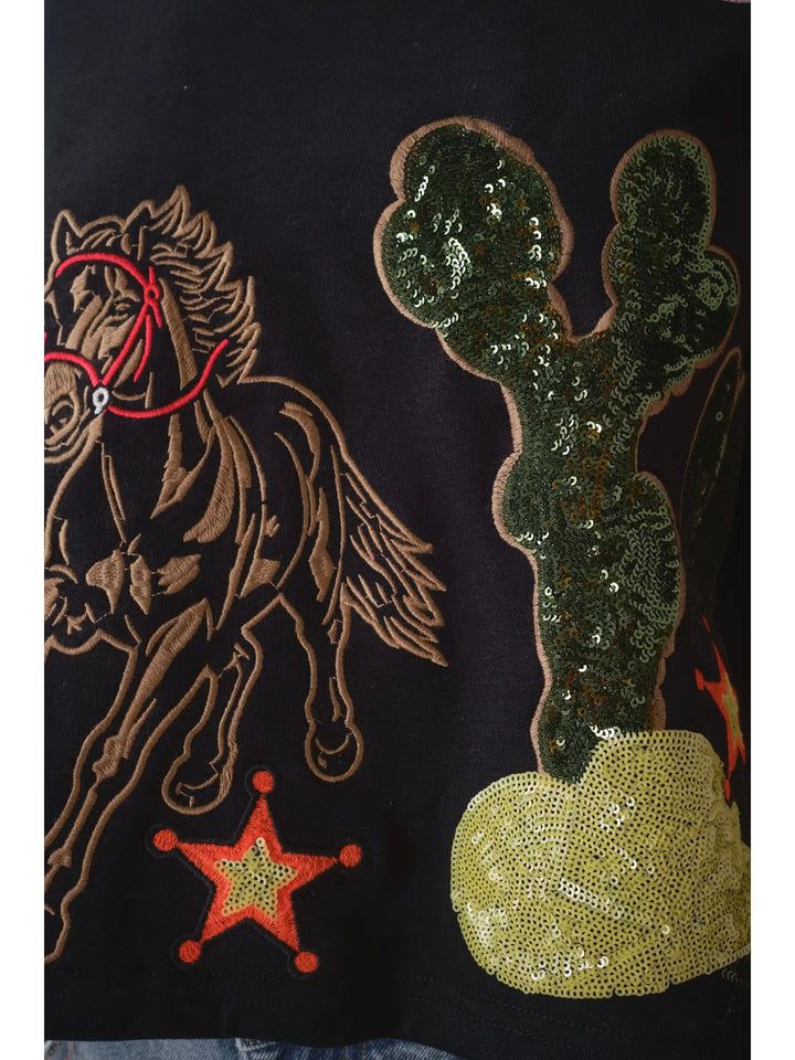 Western Patch Embroidered Knit Top
