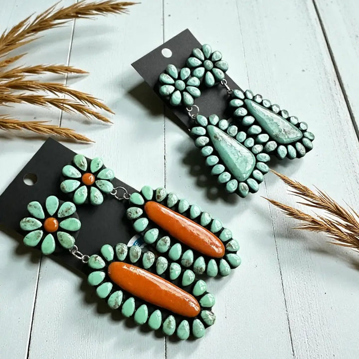 Large Faux Turquoise Polymer Clay Dangle Earrings