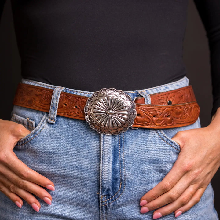 Burnished Silver Round Concho Belt Buckle
