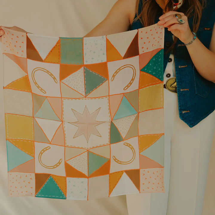 Horseshoe Vintage Ranching Patchwork Quilt Western Silk Wild Rag Scarf
