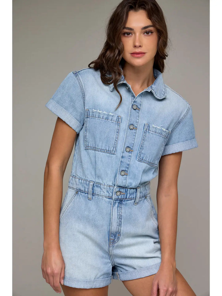 Medium Light Classic Denim Short Romper