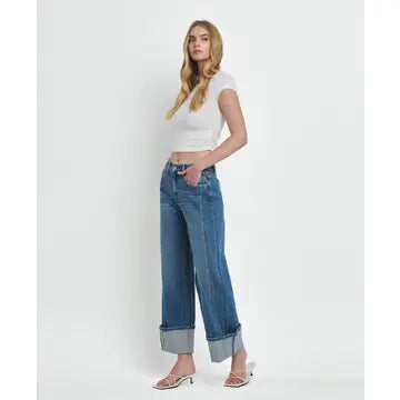 Super High Rise Cuffed Baggy Wide Jeans