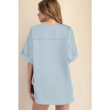 Dusty Blue V-Neck Top
