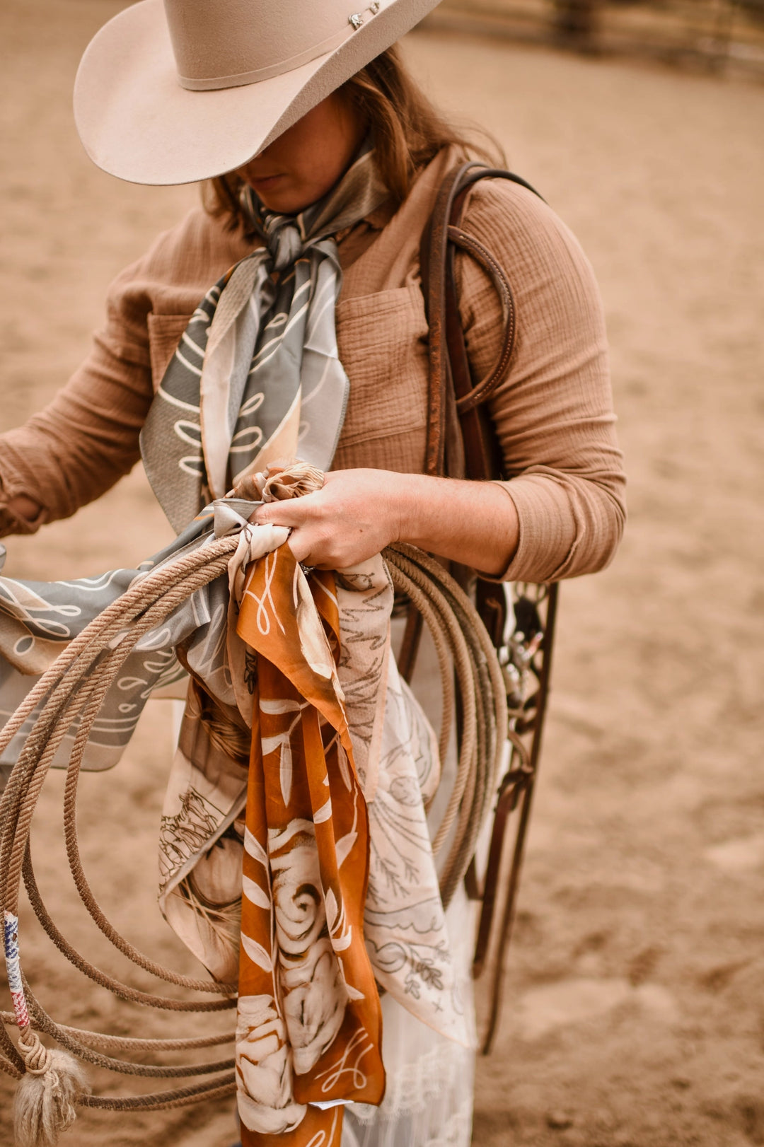 Blue Geometric Wild Rag Western Silk Scarf