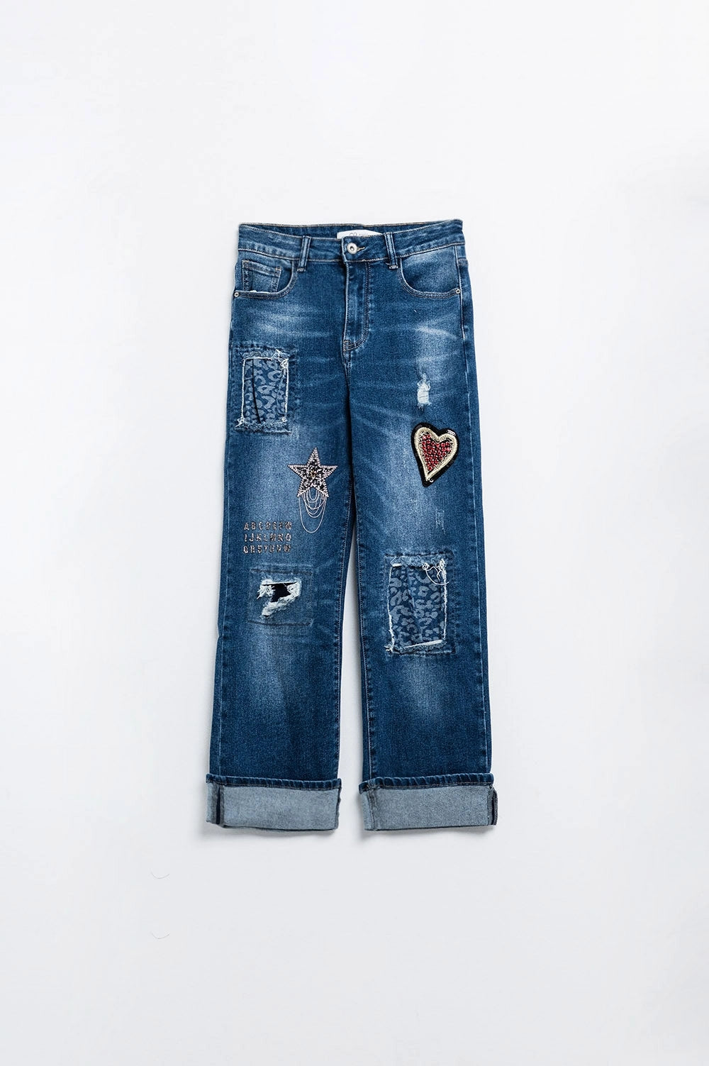 Wide Leg Jeans Embellished with Patches