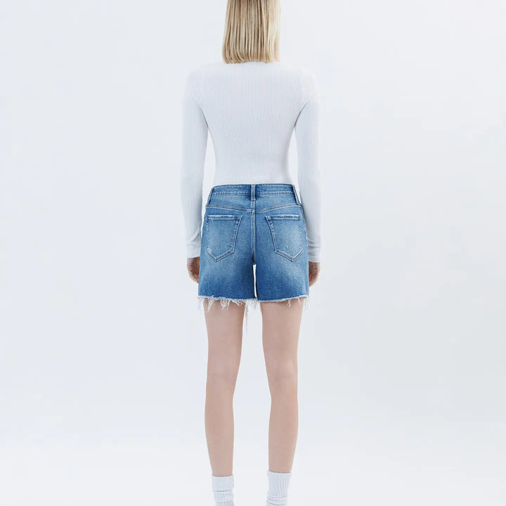 High Rise Raw Hem Boyfriend Shorts