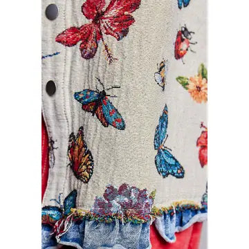 Oversized Butterfly Floral Tapestry Patch Pocket Jacket