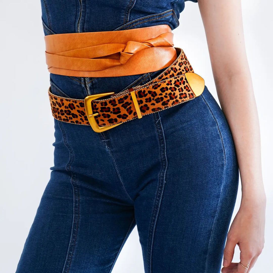 Zipper Lined Leopard Print Belt