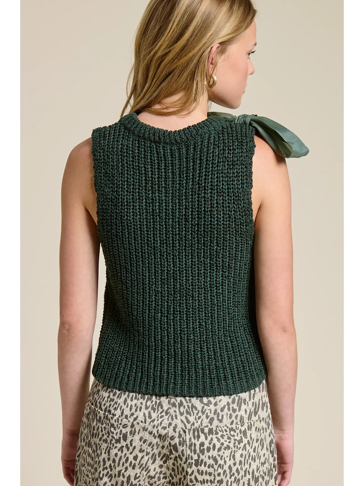 Sleeveless Knit Tank with Oversized Bow Detail