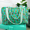 Aqua Floral Print Quilted Duffle Weekender Overnight Travel Bag