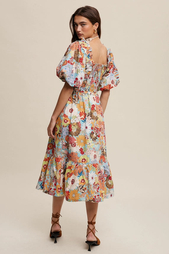 Vintage Floral Midi Dress