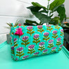 Aqua Floral Print Print Quilted Cosmetics Bag