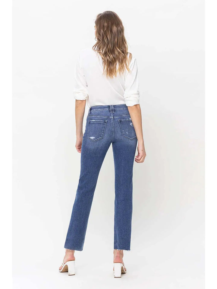 High Rise Straight Raw Hem Jeans