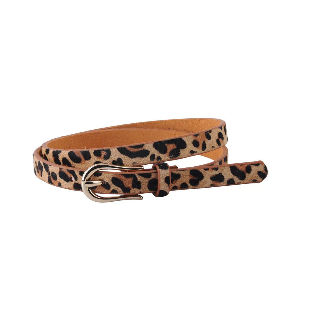 Skinny Cheetah Print Belt with Equestrian Buckle