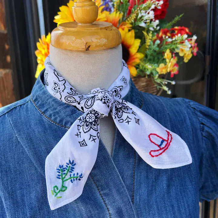 Big Hat & Blue Bonnets Embroidered Bandana