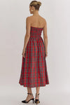 Pleated Strapless Plaid Dress