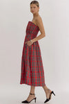 Pleated Strapless Plaid Dress