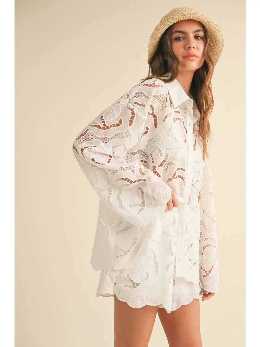 Floral Eyelet Pattern Shirts