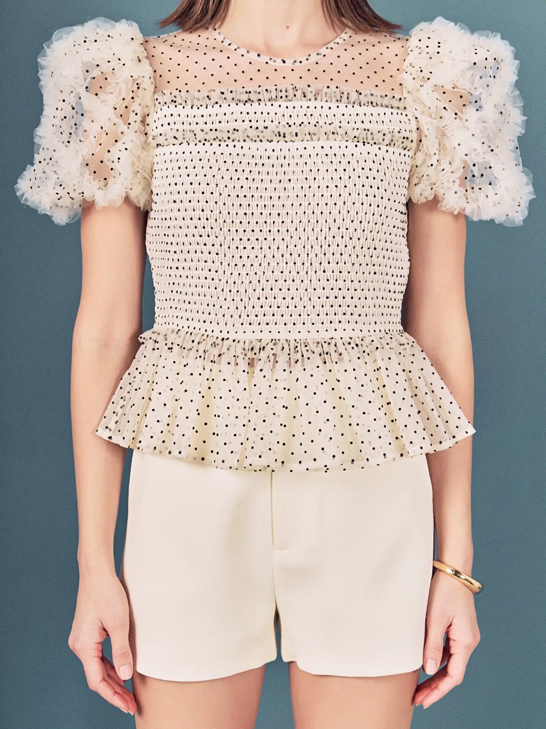 Polka Dot Puff Sleeve Top