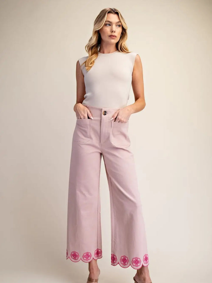 Colette Scallop-Hem Wide-Leg Pants