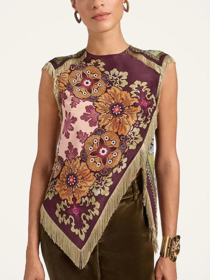 Asymmetrical Fringe Cross Top