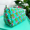 Aqua Floral Print Print Quilted Cosmetics Bag