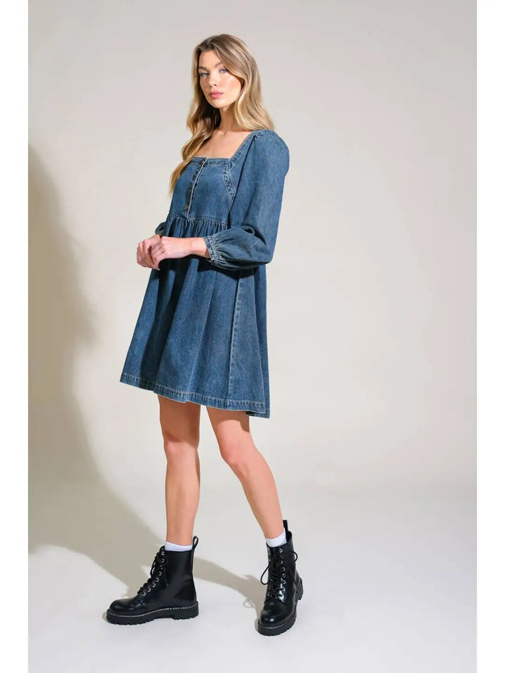 A Washed Denim Mini Dress