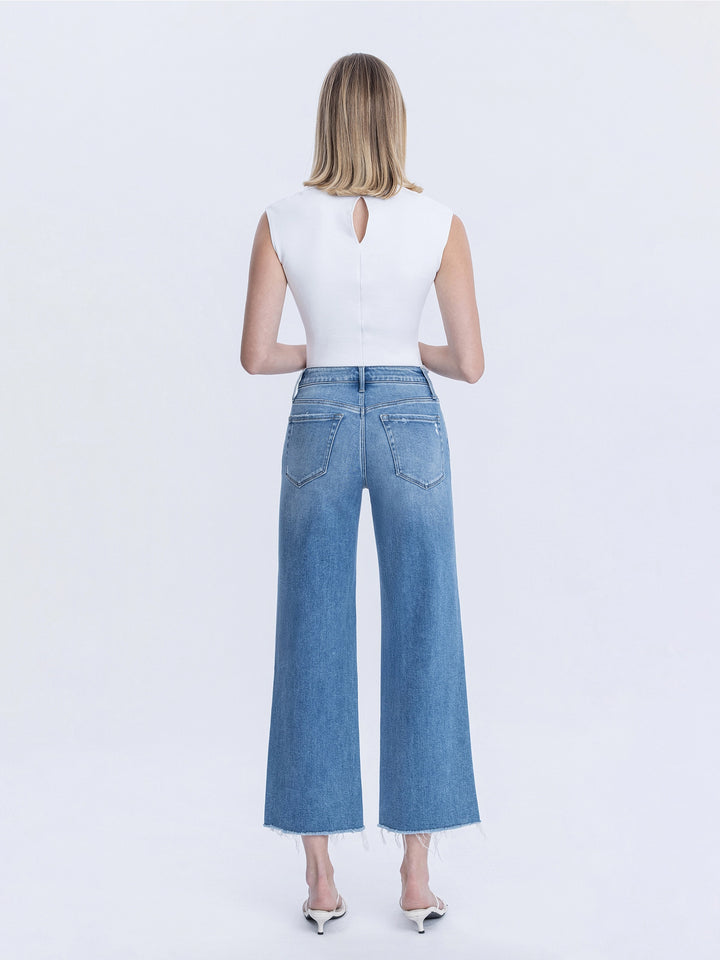 Cypress Raw Hem Crop Wide Leg Jeans