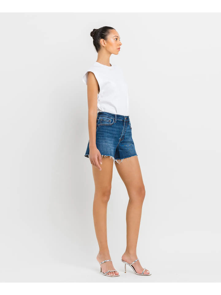 High Rise Slit Raw Hem A-Line Shorts