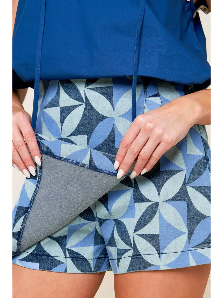 Printed Denim Skort