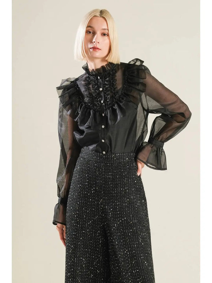 Jewel Button Ruffle Top