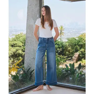High Rise Double Cuffed Baggy Wide Jeans