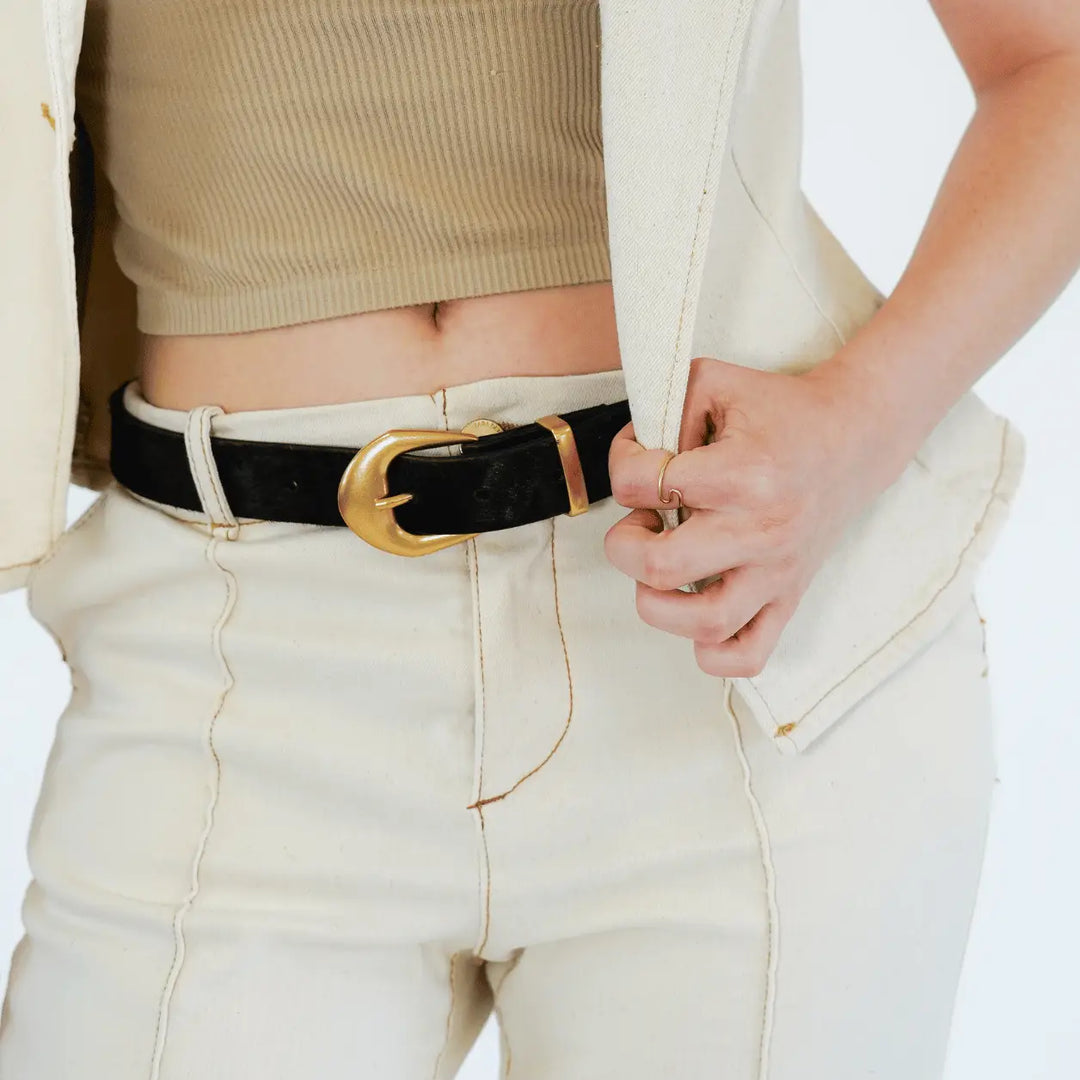 Calf Hair Belt with Thick Gold Buckle