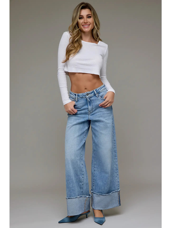 Nori Medium Light High Rise Cuffed Super Wide Leg