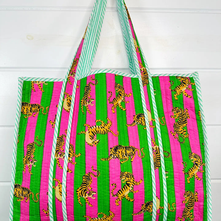 Pink/Green Tiger Quilted Tote