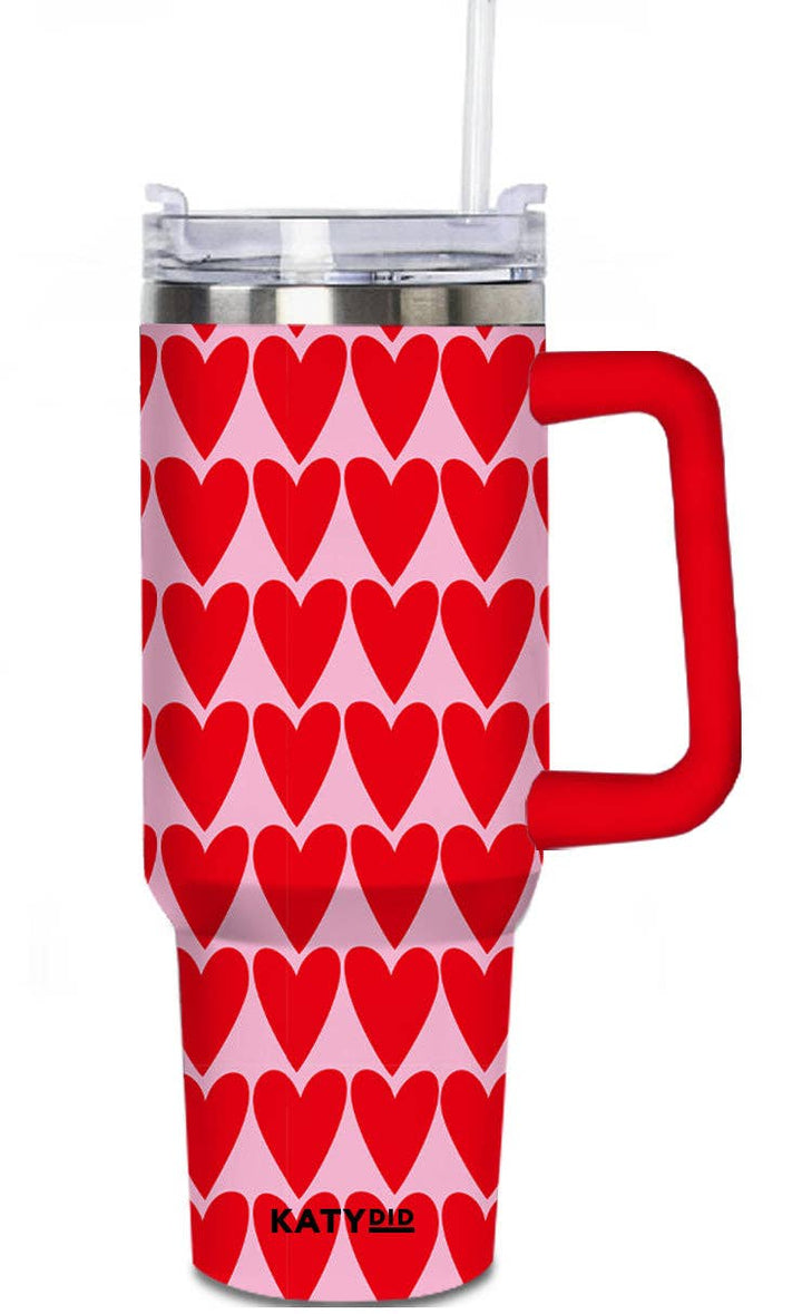 Girly Red Hearts Valentine's Day Tumbler with Handle