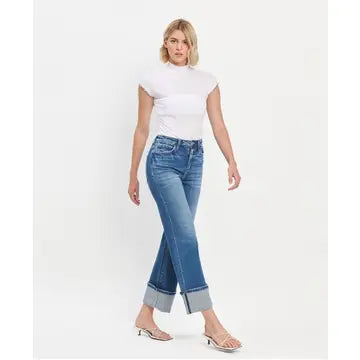 90's Vintage Super High Rise Cuffed Flare Jeans