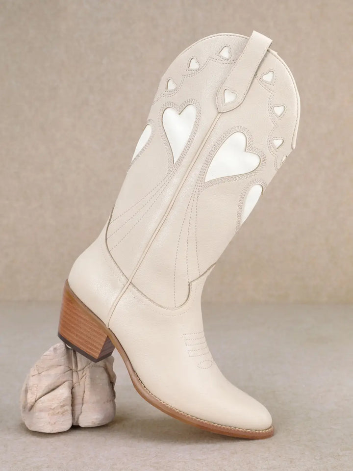 Mira Heart Cutout Design Western Mid-Calf Boots