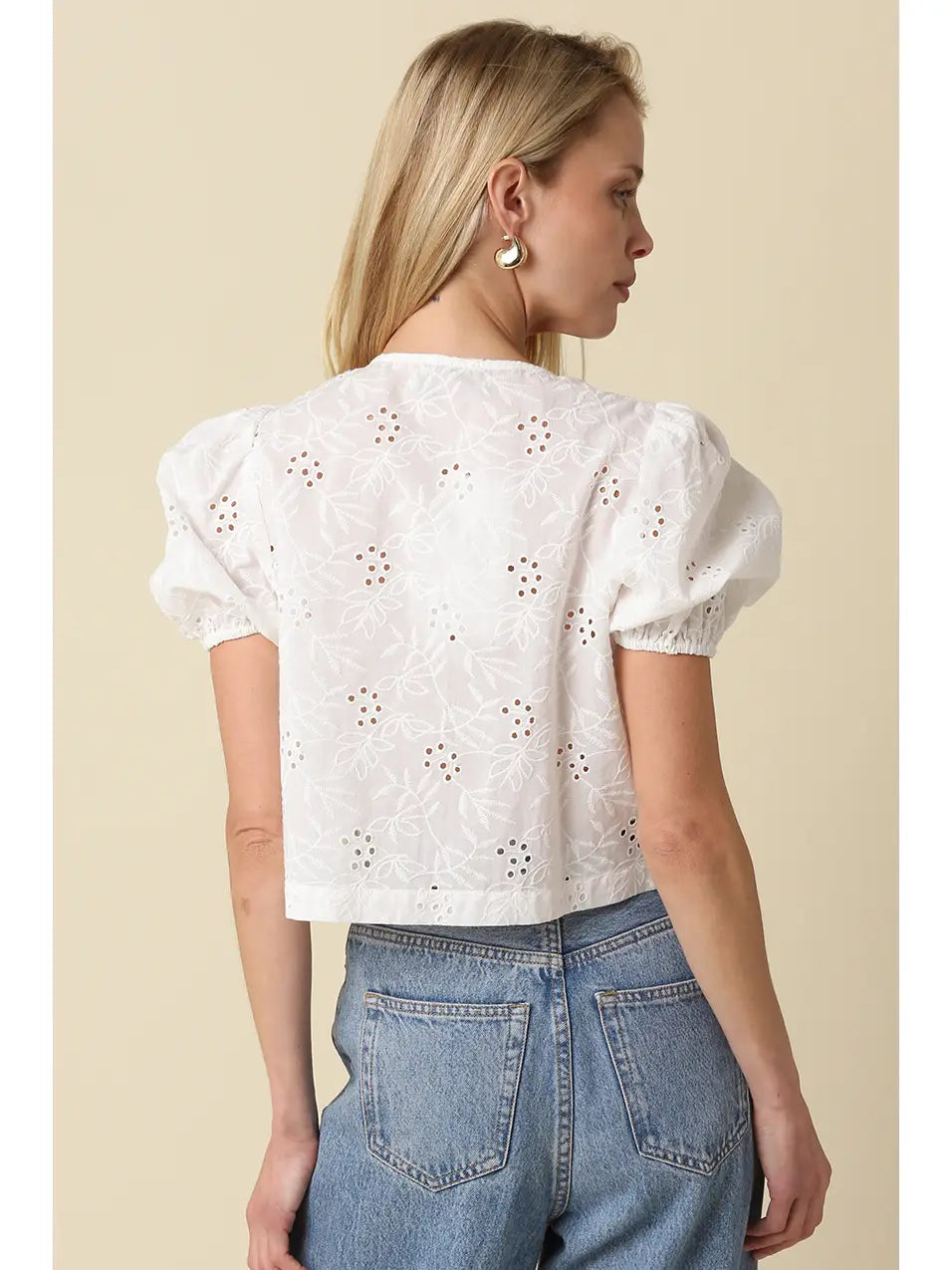Colette Eyelet Contrast Tie-Front Top
