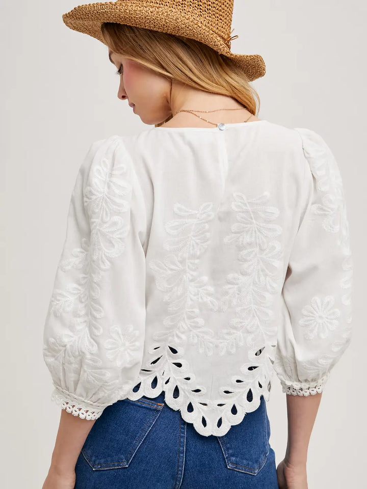 Lace Cutout Bubble Sleeved Top