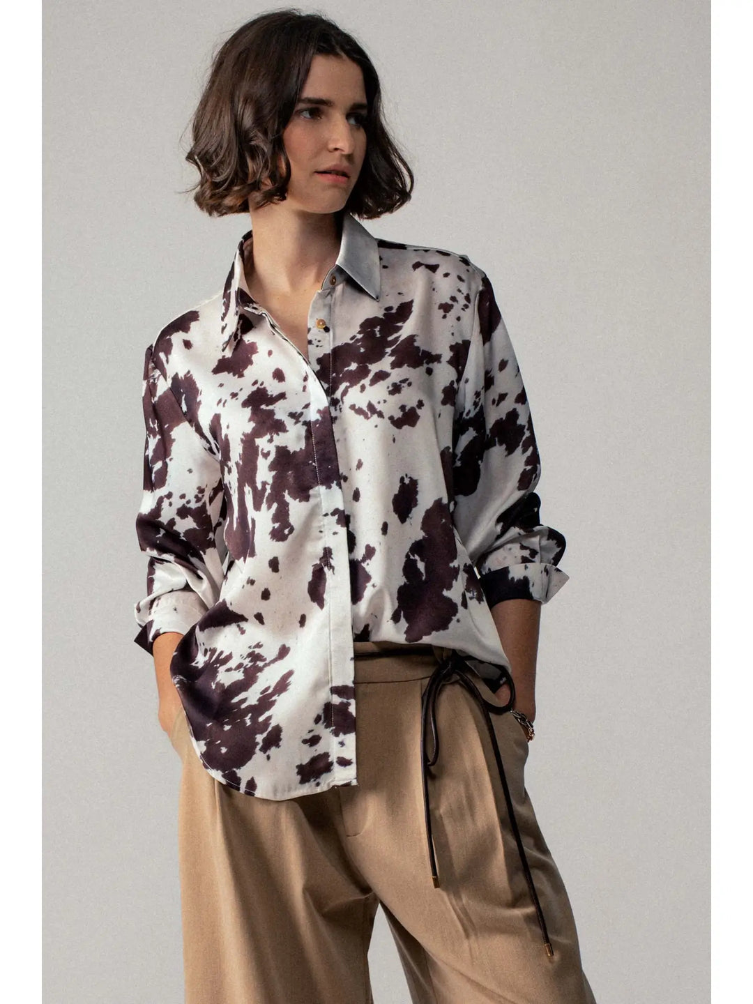 Cowhide Print Western Button Down Shirt