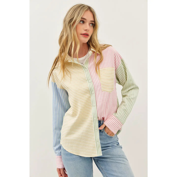 Spring Dream Multi Color Stripe Button-Down Shirt