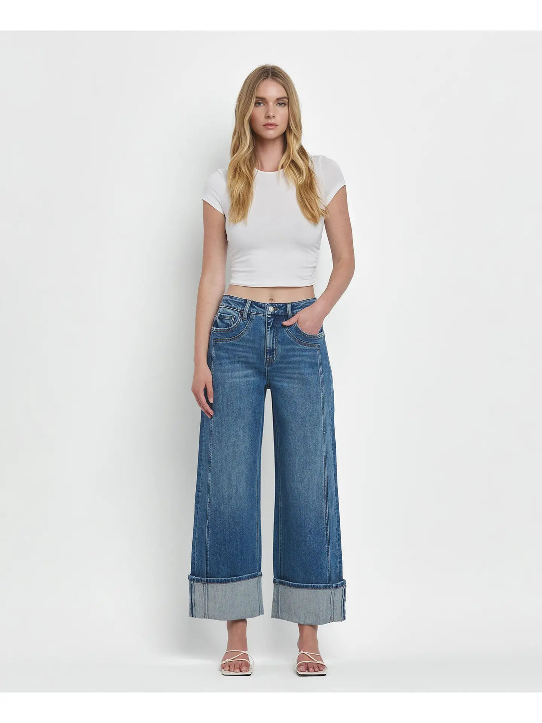 Super High Rise Cuffed Baggy Wide Jeans