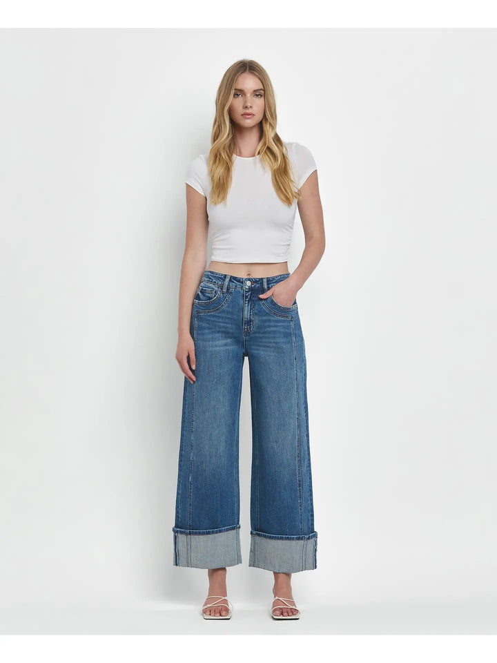 Super High Rise Cuffed Baggy Wide Jeans