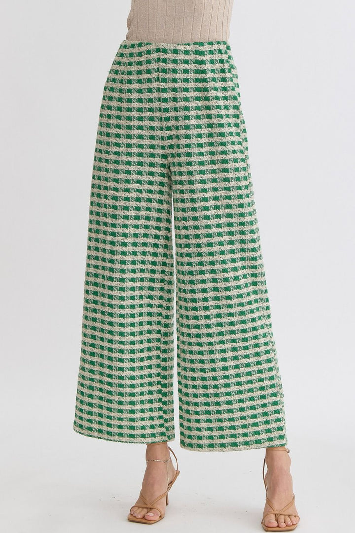 Tweed High Waisted Wide Leg Pants