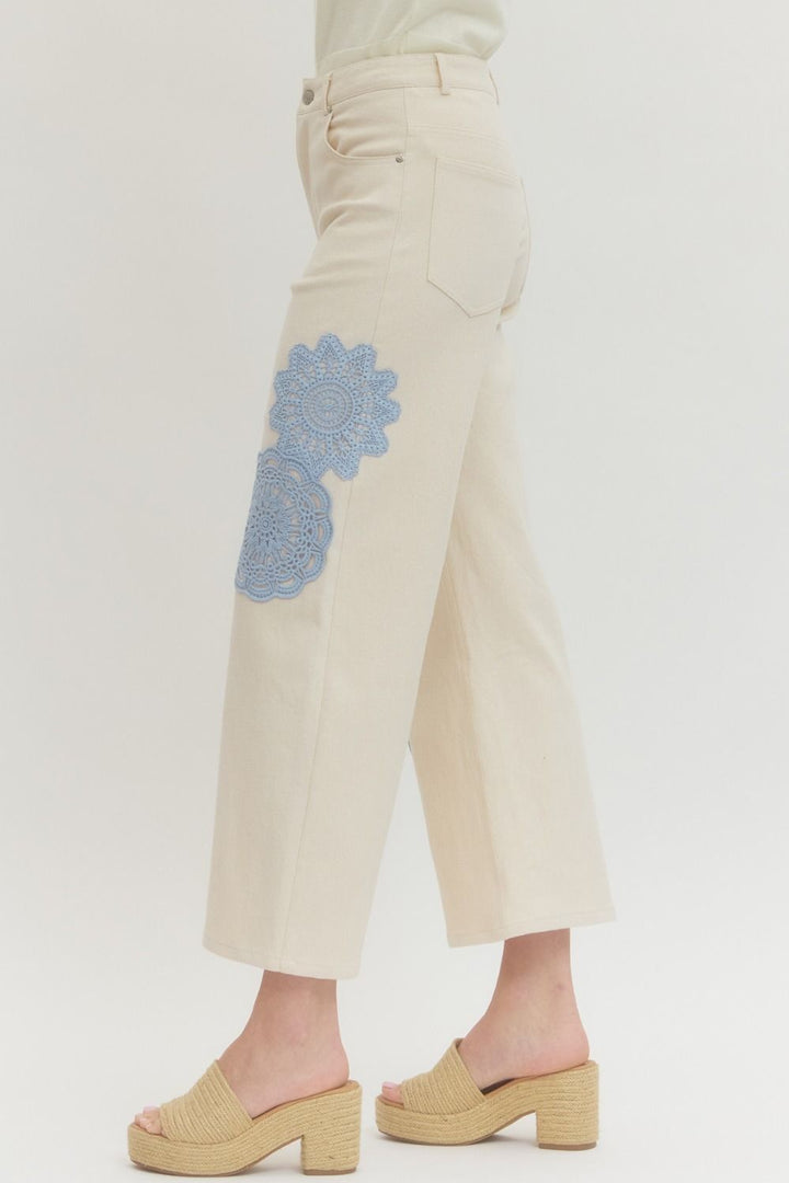 Floral Lace Applique Pants