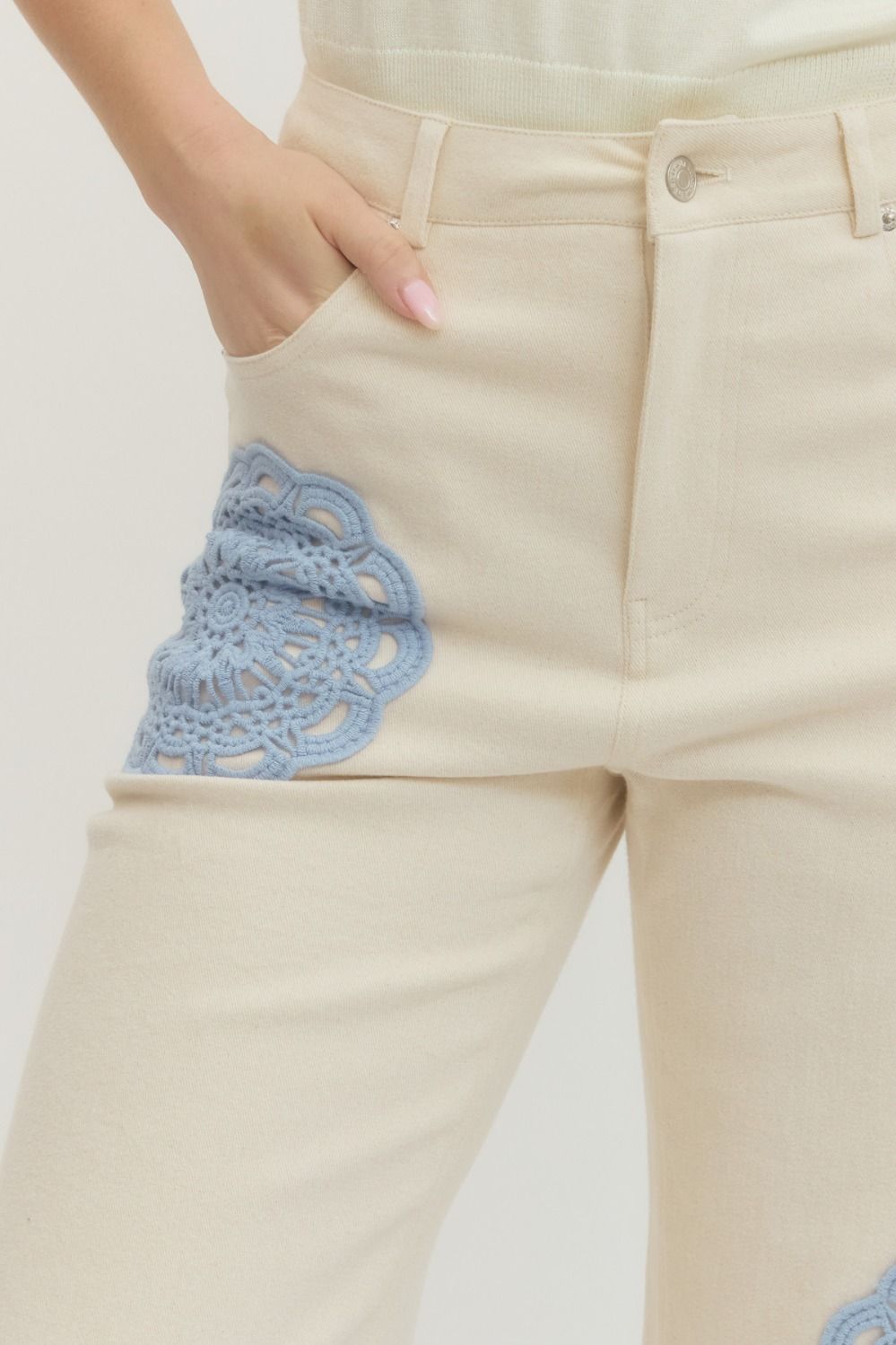 Floral Lace Applique Pants